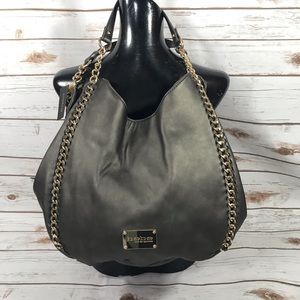 Bebe Pewter Tri Pocket Satchel Purse NWT